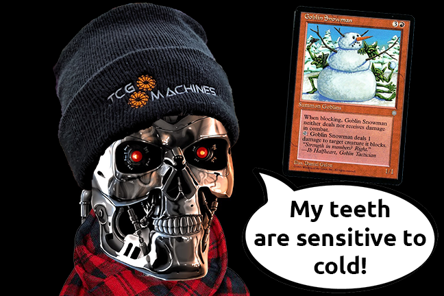 Robot in Toque and Scarf Refuses to Eat Magic Card from Ice Age