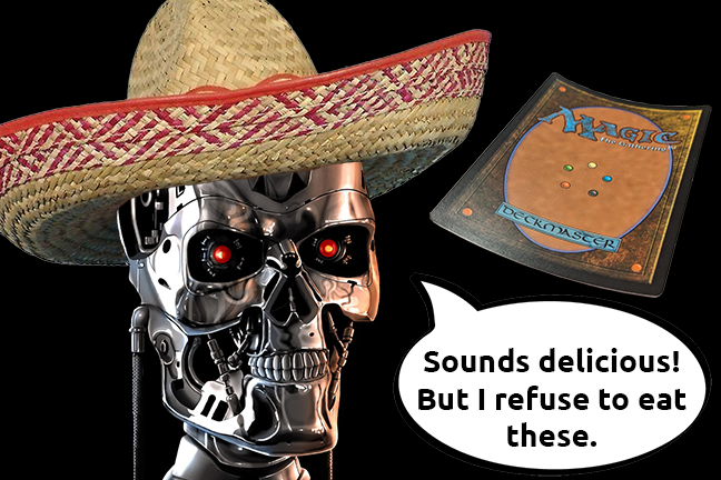 Robot in Sombrero Refuses to Eat Taco Foil Magic Card
