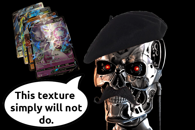 Robot in French Beret Refuses to Eat Holofoil V-type Pokémon Cards